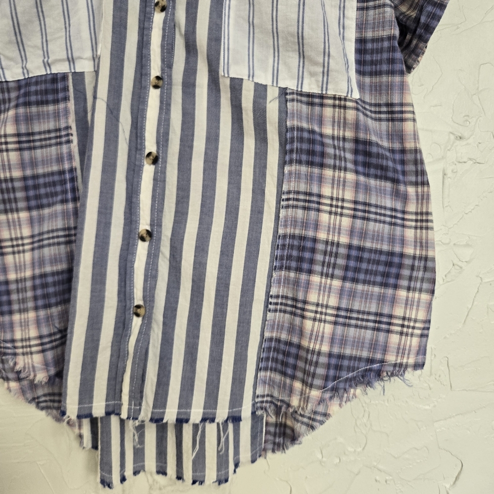 Bdg Patchwork Striped Oversized Button Up Blue Wh… - image 5